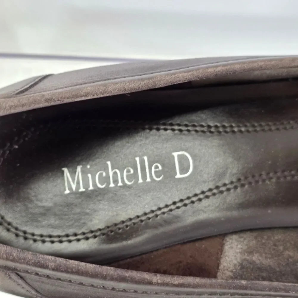Michelle D Brown Leather Penny Loafers Quiet Luxury Woven Moc Comfort Flats 9.5M